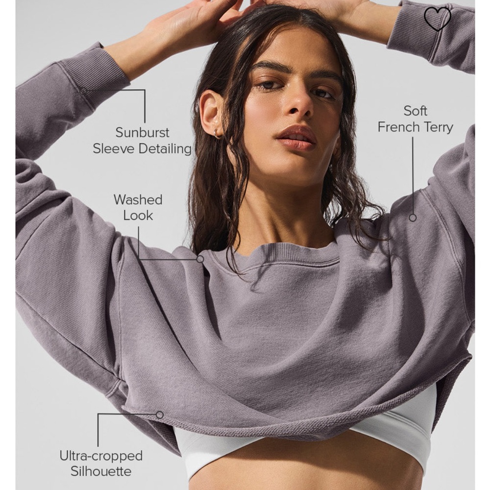 Alo Women's Soft French Terry Cropped Top - Gray NWT